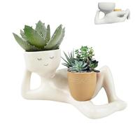 Lazy Guy Planter, Funny Planters for Indoor Plants, Lazy Little Character Flowerpot, Unique Lying Down Figure Garden Decor, Home Decoration for Family Friends (Yellow)