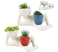Lazy Guy Planter, Funny Planters for Indoor Plants, Lazy Little Character Flowerpot, Unique Lying Down Figure Garden Decor, Home Decoration for Family Friends (Blue+Red)