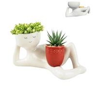 Lazy Guy Planter, Funny Planters for Indoor Plants, Lazy Little Character Flowerpot, Unique Lying Down Figure Garden Decor, Home Decoration for Family Friends (Red)
