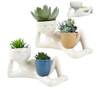 Lazy Guy Planter, Funny Planters for Indoor Plants, Lazy Little Character Flowerpot, Unique Lying Down Figure Garden Decor, Home Decoration for Family Friends (Blue+Yellow)