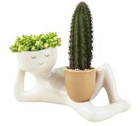 Lazy Guy Planter, Succulent Plant Pot, Funny Plant Pots, Lazy Little Character Flowerpot, Succulent Planters Lying Down Resin Ornaments, Resin Ornaments Home Decoration for Indoor Plants (Yellow)