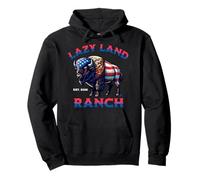 Lazy Land Ranch Buffalo Bandiera Americana Felpa con Cappuccio