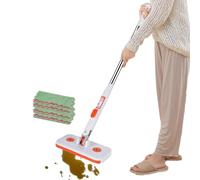 Lazy Mop - No-Touch Flat Microfiber Material | Adjustable Long Handle Floor Cleaner With 4 Reusable Cloths | Tool For Home Living Room Bathroom Office Corner Dry And Wet Sweeping Use