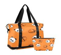 Lazy Panda on The Orange - Borsone da viaggio, impermeabile, per palestra, sport, weekend, con scomparto, Panda pigro sul modello arancione basket, Taglia unica, Borsone da viaggio