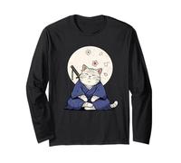 Lazy Samurai Cat Giappone Kimono Katana Cherry Blossom Art Maglia a Manica