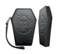 Lazy Skull Portafoglio con cerniera intorno alla bara - Carino portafoglio da donna con teschio e pipistrello - Portafoglio gotico per accessori - Borsa horror bara - Portafoglio gotico spettrale di