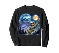 Lazy Sloth Climbing Tree Branch Moon Night Sky Animal Art Felpa