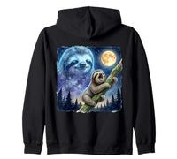 Lazy Sloth Climbing Tree Branch Moon Night Sky Animal Art Felpa con Cappuccio