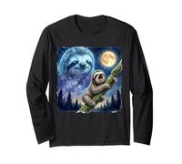 Lazy Sloth Climbing Tree Branch Moon Night Sky Animal Art Maglia a Manica