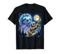 Lazy Sloth Climbing Tree Branch Moon Night Sky Animal Art Maglietta