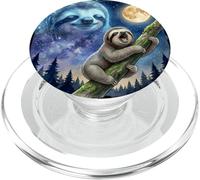 Lazy Sloth Climbing Tree Branch Moon Night Sky Animal Art PopSockets PopGrip per MagSafe