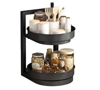 Lazy Susan Organizer, 2 Tier&3 Tier 360°Rotating Spice Rack,Spice Racks for Countertops,Metal Steel Urntable Organizer for Cabinet, Pantry, Bathroom,Black(M)