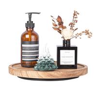 Lazy Susan Organizer da cucina in legno per armadietto, casa colonica, bagno, vassoio decorativo rotondo per vanità, bancone, lavandino, tavolino da caffè, 25,4 cm, marrone