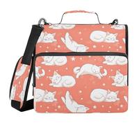 Lazy White Cat Sleeping Zipper Raccoglitore Borsa con Maniglia Tracolla 3 Anelli Organizzatore per Scuola Lavoro Ufficio