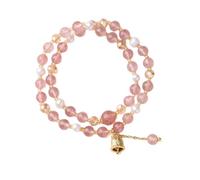 lazyfun Braccialetto interattivo con perle di quarzo di fragola, perle d'acqua dolce, doppio filo, design con pietra naturale