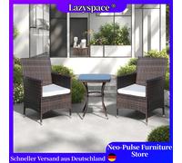 Lazyspace PE Rattan 2 sedie con cuscini di seduta + 1 tavolo da esterno Set di mobili da giardino, 3 pezzi Gruppo di posti a sedere in vimini per balcone da patio