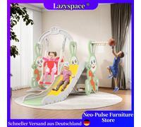 Lazyspace Set di diapositive per bambini 4 in 1 con simpatico coniglietto con scivolo, altalena, canestro da basket e scala da arrampicata, set per parco giochi per bambini