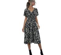 Lazz1on Vestiti Lunghi Estivi Vestito Lungo da Spiaggia V Collo Boemia Abiti Eleganti Forti Donna Maxi Abito Mare Casual