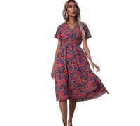 Lazz1on Vestiti Lunghi Estivi Vestito Lungo da Spiaggia V Collo Boemia Abiti Eleganti Forti Donna Maxi Abito Mare Casual