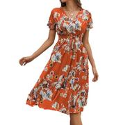 Lazz1on Vestiti Lunghi Estivi Vestito Lungo da Spiaggia V Collo Boemia Abiti Eleganti Forti Donna Maxi Abito Mare Casual
