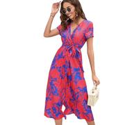 Lazz1on Vestito Estivo Donna Lungo Elegante Manica Corta Abiti Scollo a V Boho Maxi Abito Spiaggia