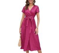 Lazz1on Vestito Estivo Donna Lungo Elegante Manica Corta Abiti Scollo a V Boho Maxi Abito Spiaggia