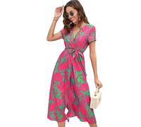 Lazz1on Vestito Estivo Donna Lungo Elegante Manica Corta Abiti Scollo a V Boho Maxi Abito Spiaggia