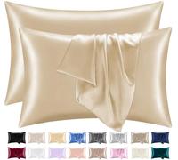 Lazzaro - Confezione da 2 federe in seta e raso, 50 x 75 cm, per la cura dei capelli e della pelle, ipoallergeniche, con chiusura a busta, molto morbide, colore: champagne