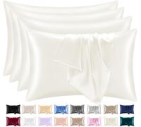 Lazzaro Home - Confezione da 2 federe in raso, 50 x 75 cm, per la cura dei capelli e della pelle, con chiusura a busta, colore: bianco avorio, 4 pezzi