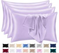 Lazzaro Home Federa in seta satinata per capelli e pelle Confezione da 4 federe con chiusura a busta Dimensioni 50 x 75 cm (viola, 4 federe (50 x 75 cm)