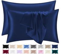 Lazzaro Home Federe in seta satinata, per capelli e pelle, confezione da 2 federe con chiusura a busta, dimensioni 50 x 75 cm (blu navy, 2 federe (50 x 75 cm)