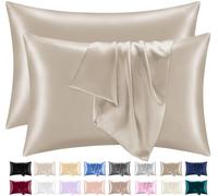 Lazzaro Home Fodere per cuscini in raso, set di 2 - fodera per cuscino taupe per capelli e pelle, misura standard con chiusura a busta, 50 x 75 cm