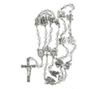 lazzaro italy Rosario VIA CRUCIS preghiera donna. Collana con grani cristallo. Croce e Stazioni placcate argento. Corona della Quaresima. Artigianato italiano