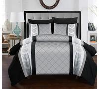 Lazzaro Set di biancheria per letto super king size, in microfibra spazzolata, copripiumino super king size e federe, 260 x 220 cm, colore: nero/bianco/grigio