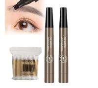 Lazzda Eyebrow, Lazzda Eyebrow Pen, 4-Prong Multi-used Pen, 2025 New Waterproof Brow Pencil with Micro-Fork Tip, 5 Colors Microblading Eyebrow, 3D Waterproof Microblading Eyebrow Pen (2 Gray Brown)