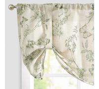 Lazzzy Mantovana mantovana in lino con motivo floreale blu per cucina, soggiorno, camera da letto, mantovane per finestre, piccolo caffè Curtian, tasca per asta da 45,7 cm, 1 pannello, verde su beige