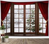 LB Arazzo Foresta innevata Arazzo da Parete Vista invernale fuori dalla finestra Telo da Parete Pini verdi sulla montagna Arte Muraria per Soggiorno Camera da Letto Dormitorio Decorazione,200x150cm