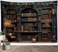 LB Arazzo Libreria vintage Arazzo da Parete Libri marroni Magia retrò foglie verdi Telo da Parete Biblioteca streghe Arte Muraria per Soggiorno Camera da Letto Dormitorio Decorazione,200x150cm