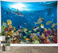 LB Arazzo Pesci tropicali Arazzo da Parete Corallo squalo tartaruga nel mare blu Telo da Parete Animale marino Arte Muraria per Soggiorno Camera da Letto Dormitorio Decorazione,200x150cm