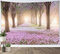 LB Arazzo Rosa Floreale Arazzo da Parete Albero del fiore con il sole Telo da Parete Paesaggio naturale primaverile Arte Muraria per Soggiorno Camera da Letto Dormitorio Decorazione,150x100cm