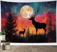 LB Foresta Nera Alberi Cervo sotto la notte lunare Arte Muraria per Soggiorno Camera da Letto Dormitorio,150x130cm