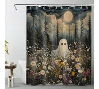 LB Halloween spettrale Tenda Doccia 120x175cm Fantasma in fiore Tende da Bagno con Ganci,Alberi verdi nella foresta Extra Corto Impermeabile Antimuffa Poliestere Casa Decorazione