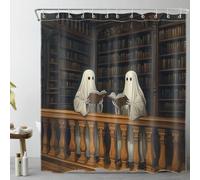 LB Halloween spettrale Tenda Doccia 180x180cm Libro di lettura dei fantasmi Tende da Bagno con Ganci,Libreria d'epoca Impermeabile Antimuffa Poliestere Casa Decorazione