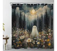 LB Halloween spettrale Tenda Doccia 240x175cm Fantasma in fiore Tende da Bagno con Ganci,Alberi neri nella foresta Extra Largo Impermeabile Antimuffa Poliestere Casa Decorazione