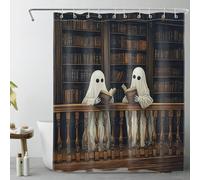 LB Halloween Tenda Doccia 120x175cm Libro di lettura dei fantasmi Tende da Bagno con Ganci,Spettrale Biblioteca Vintage Extra Corto Impermeabile Antimuffa Poliestere Casa Decorazione