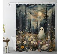 LB Halloween Tenda Doccia 150x200cm simpatico fantasma in fiore Tende da Bagno con Ganci,Alberi neri nella foresta spettrale Extra Lungo Impermeabile Antimuffa Poliestere Casa Decorazione