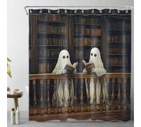 LB Halloween Tenda Doccia 180x180cm Libro di lettura dei fantasmi Tende da Bagno con Ganci,Spettrale Biblioteca Vintage Impermeabile Antimuffa Poliestere Casa Decorazione