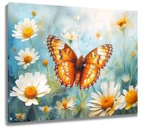 LB Poster Farfalla estetica- Stampe da Parete Fiore di margherita bianca- Quadro su Tela Quadri Natura Paesaggio Camera da Letto Cucina Bagno Decorazioni Parete,60x40cm Senza Cornice