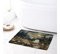 LB Tappetino da bagno per Halloween con fantasma carino in fiore, 61 x 40,6 cm, motivo: alberi neri nella foresta spettrale, morbido, assorbente, lavabile, tappetino per il bagno