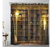 LB Tenda da doccia a forma di strega, mensola magica per libri, tende da doccia per bagno, cabine in legno magico, tenda da bagno per Halloween, 183 x 183 cm, tenda da doccia in tessuto impermeabile